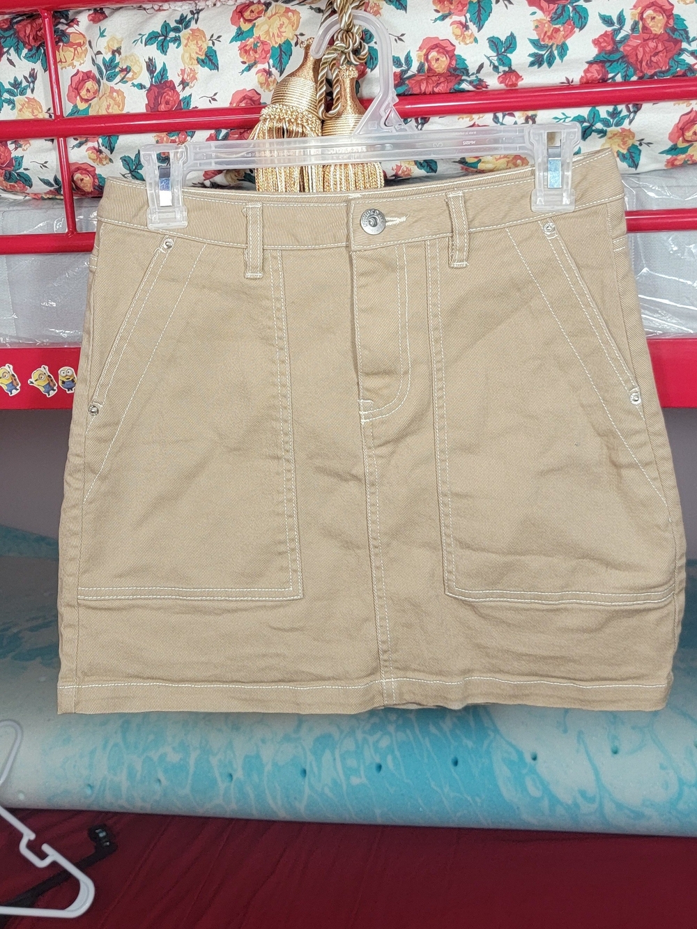 Divided Tan Mini Skirt with Front Patch Pockets Size 2